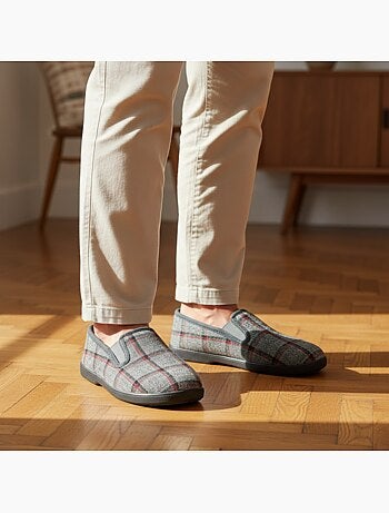 Ozabi pantoufles charentaises homme fourrées carreaux fenêtre antidérapantes