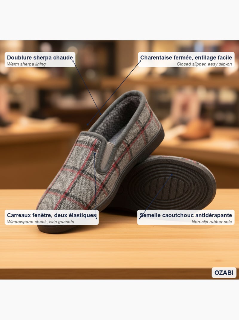 Ozabi pantoufles charentaises homme fourrées carreaux fenêtre antidérapantes Gris - Kiabi