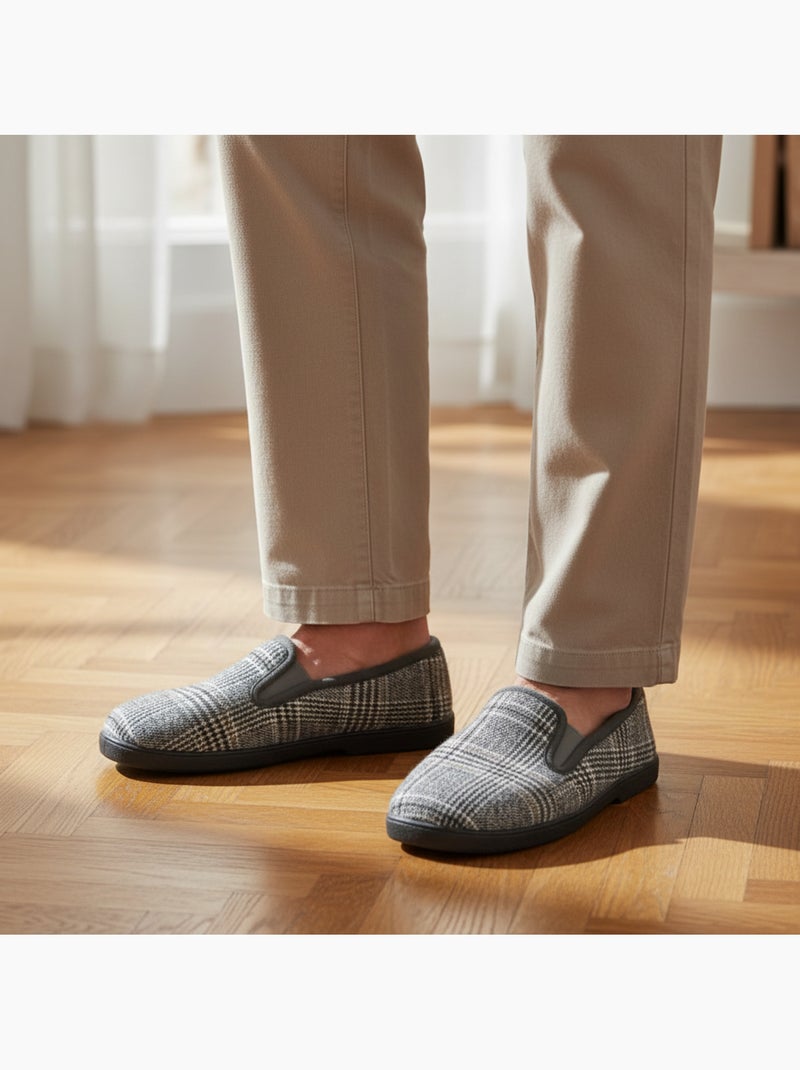 Ozabi pantoufles charentaises homme fourrées prince-de-galles antidérapantes Gris - Kiabi