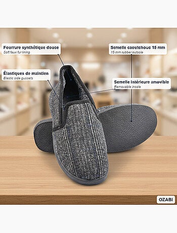 Ozabi pantoufles charentaises homme fourrées, tige textile à carreaux