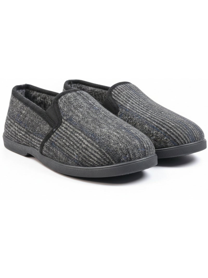 Ozabi pantoufles charentaises homme fourrées, tige textile à carreaux Bleu anthracite - Kiabi