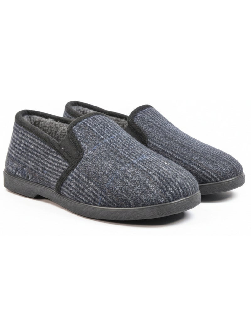 Ozabi pantoufles charentaises homme fourrées, tige textile à carreaux Bleu marine - Kiabi