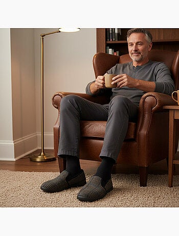 Ozabi pantoufles charentaises homme fourrées, tige textile à carreaux
