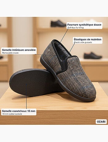 Ozabi pantoufles charentaises homme fourrées, tige textile à carreaux