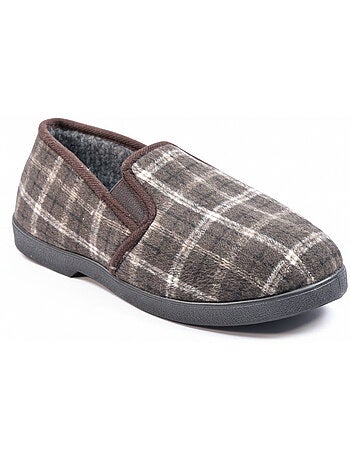 Ozabi pantoufles charentaises homme fourrées, tige textile à carreaux