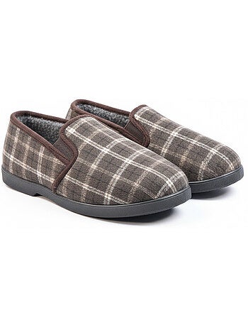 Ozabi pantoufles charentaises homme fourrées, tige textile à carreaux