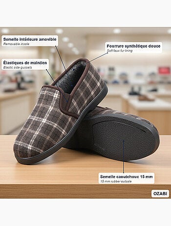 Ozabi pantoufles charentaises homme fourrées, tige textile à carreaux
