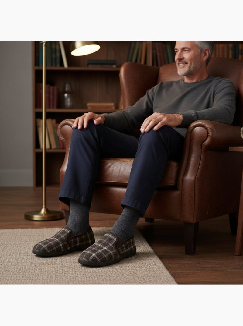 Ozabi pantoufles charentaises homme fourrées, tige textile à carreaux Marron - Kiabi