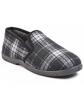 Ozabi pantoufles charentaises homme fourrées, tige textile à carreaux