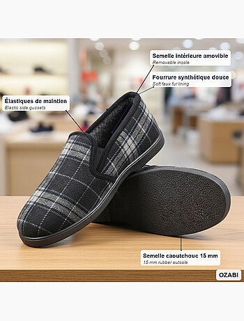 Ozabi pantoufles charentaises homme fourrées, tige textile à carreaux
