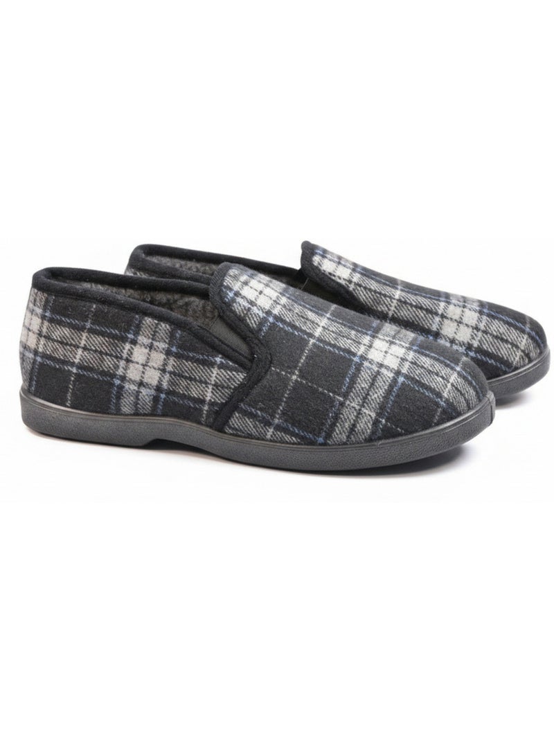 Ozabi pantoufles charentaises homme fourrées, tige textile à carreaux Noir - Kiabi