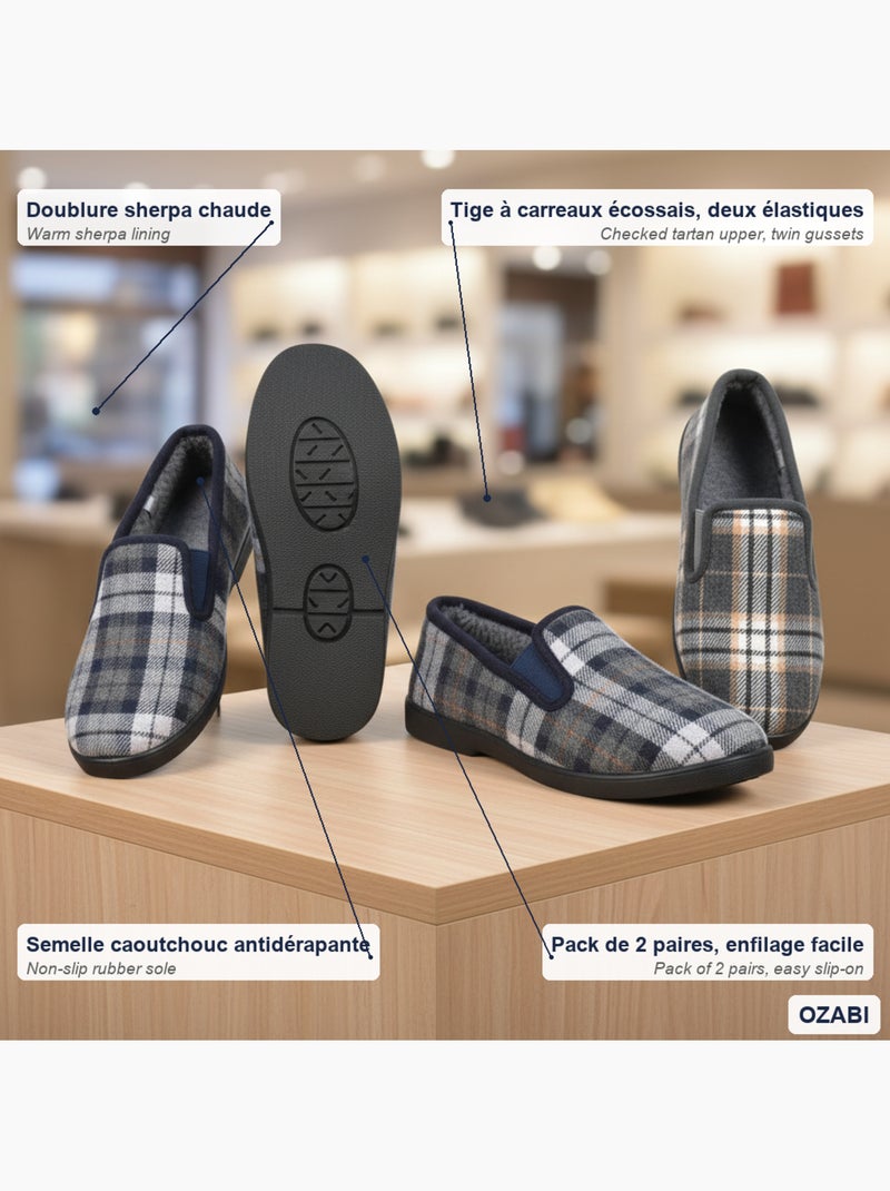 Ozabi pantoufles charentaises homme pack de 2 paires semelle antidérapante Bleu Gris - Kiabi