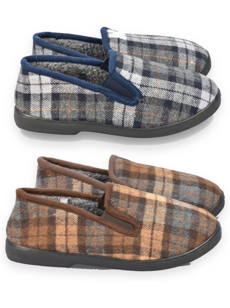 Ozabi pantoufles charentaises homme pack de 2 paires semelle antidérapante Bleu Marron Bleu - Kiabi