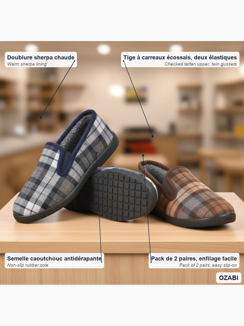 Ozabi pantoufles charentaises homme pack de 2 paires semelle antidérapante Bleu Marron Bleu - Kiabi
