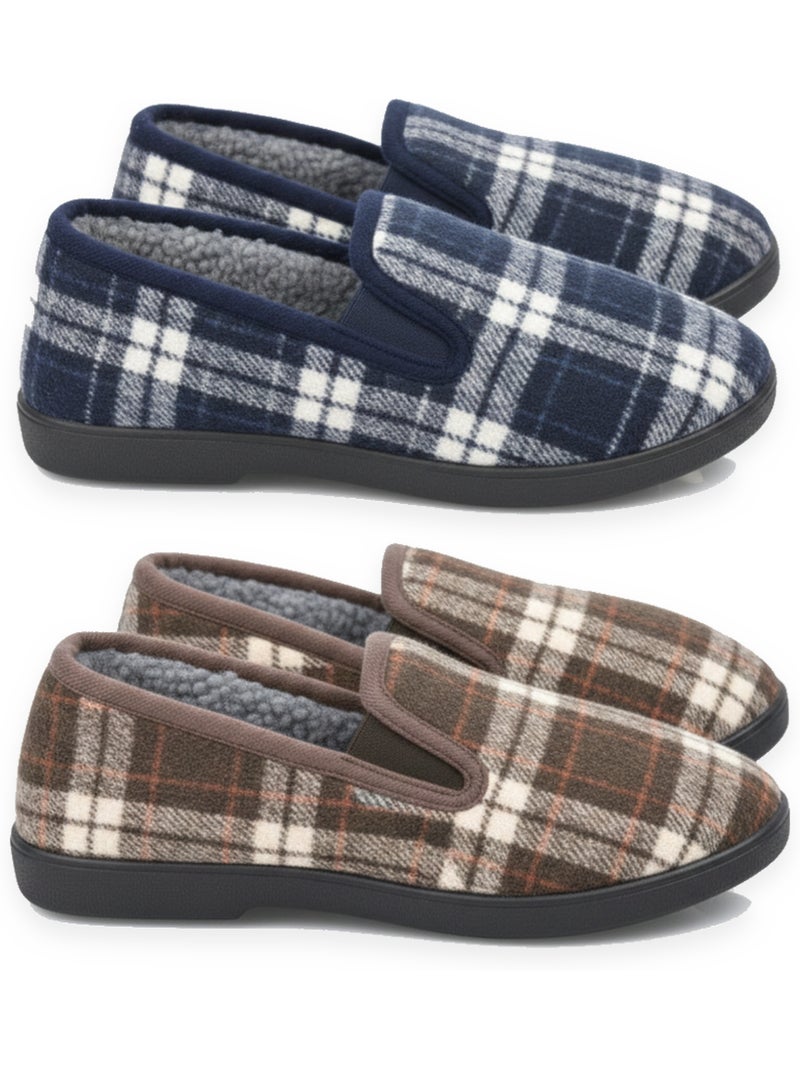 Ozabi pantoufles charentaises homme pack de 2 paires semelle antidérapante Bleu Marron - Kiabi