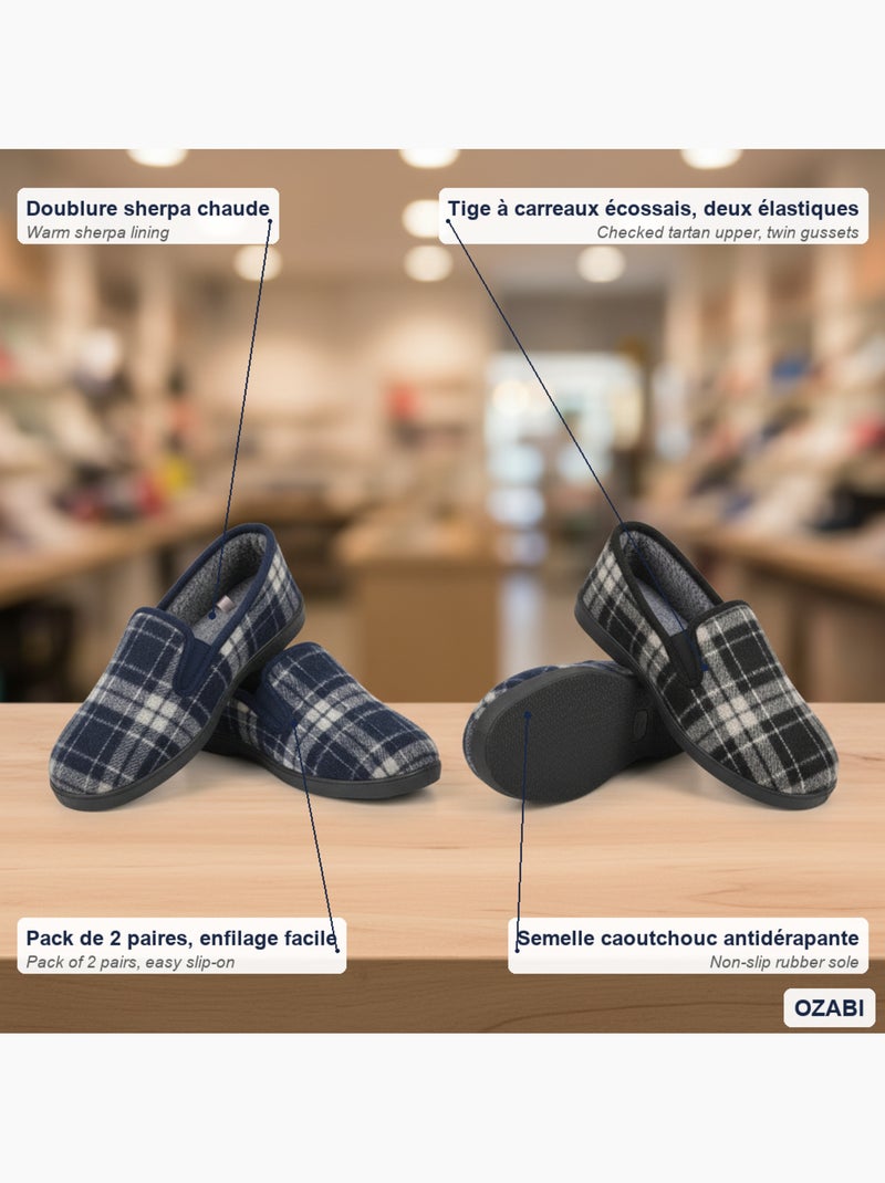 Ozabi pantoufles charentaises homme pack de 2 paires semelle antidérapante Bleu Noir - Kiabi