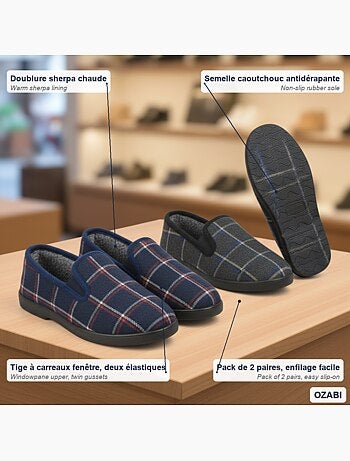 Ozabi pantoufles charentaises homme pack de 2 paires semelle antidérapante
