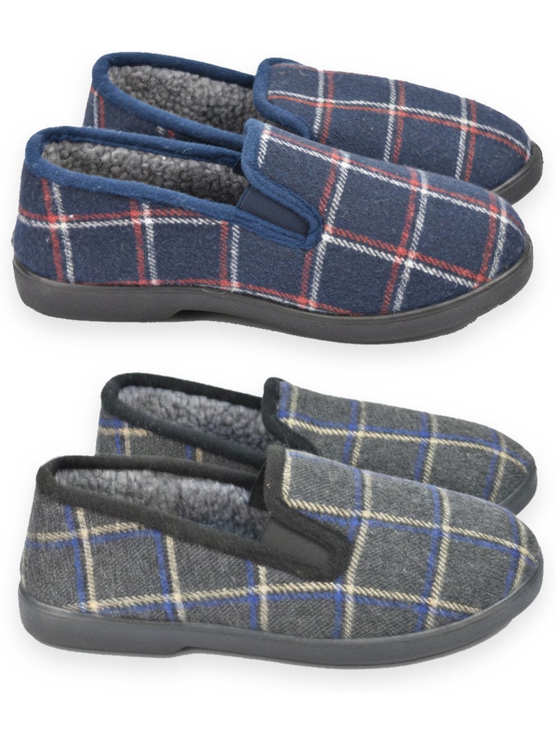 Ozabi pantoufles charentaises homme pack de 2 paires semelle antidérapante Bleu Rouge Noir - Kiabi
