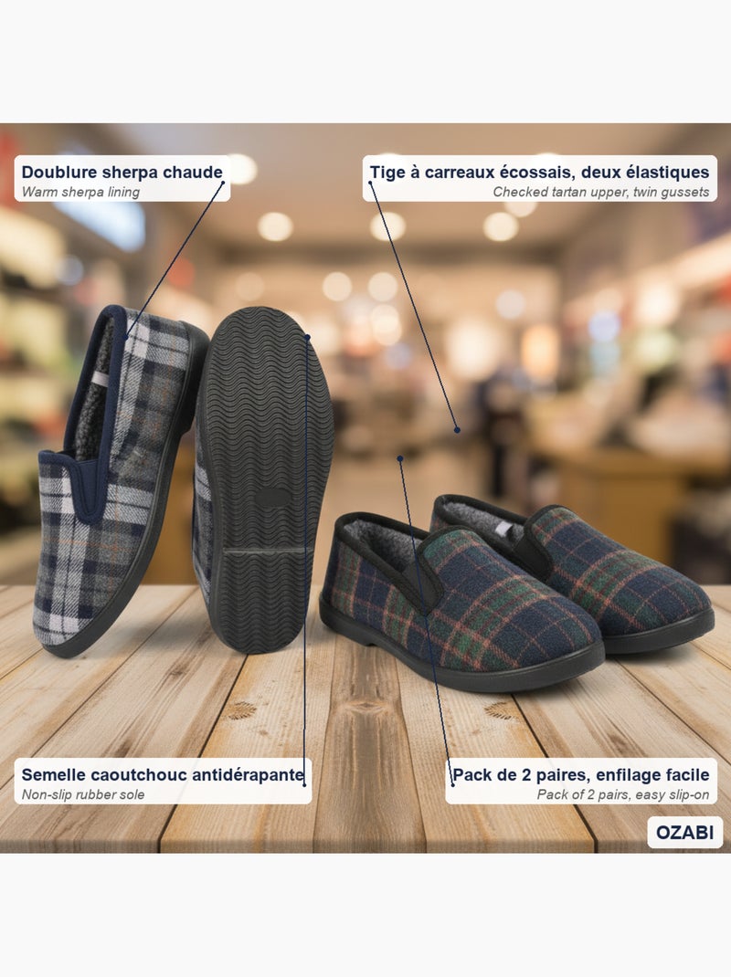 Ozabi pantoufles charentaises homme pack de 2 paires semelle antidérapante Bleu Vert - Kiabi