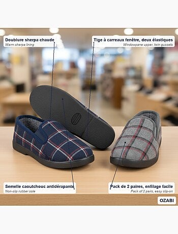Ozabi pantoufles charentaises homme pack de 2 paires semelle antidérapante