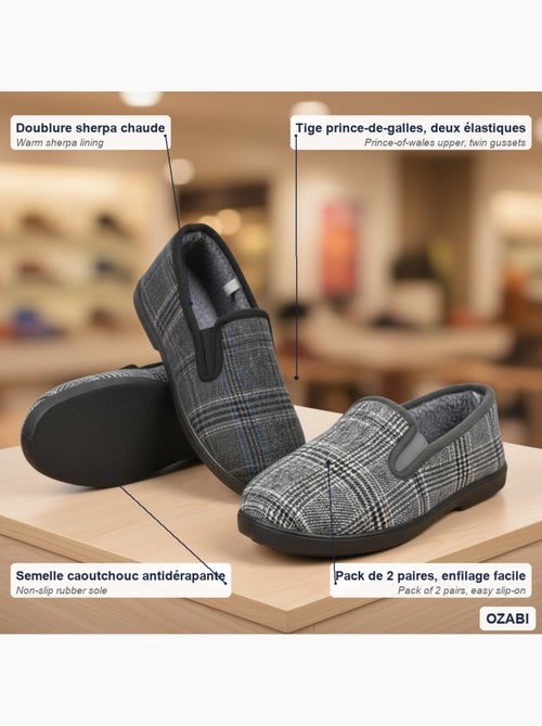 Ozabi pantoufles charentaises homme pack de 2 paires semelle antidérapante - Kiabi Ozabi pantoufles charentaises homme pack de 2 paires semelle antidérapante - Kiabi
