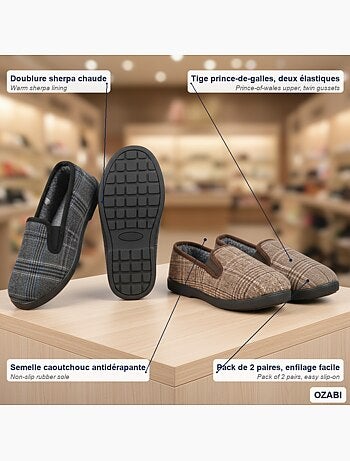 Ozabi pantoufles charentaises homme pack de 2 paires semelle antidérapante