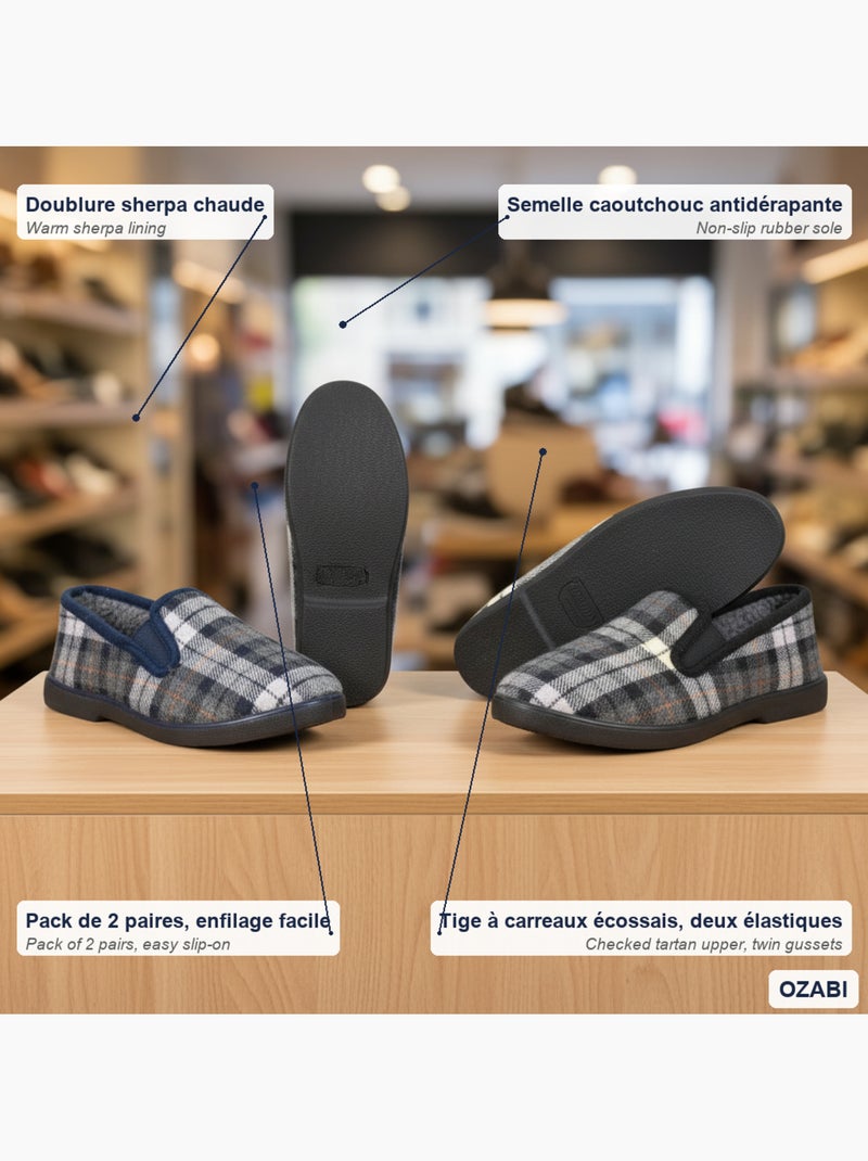 Ozabi pantoufles charentaises homme pack de 2 paires semelle antidérapante Noir Bleu - Kiabi