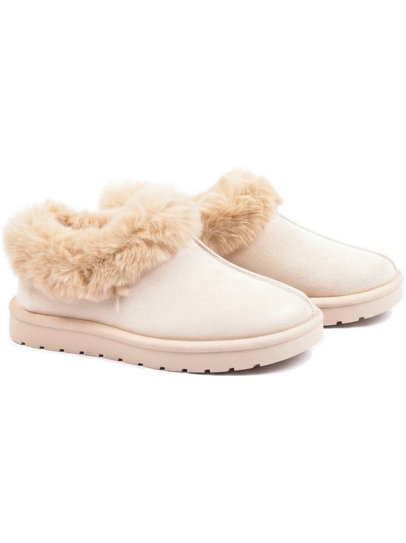 Ozabi pantoufles femme hiver scandinave, semelle crantée intérieur extérieur Beige - Kiabi