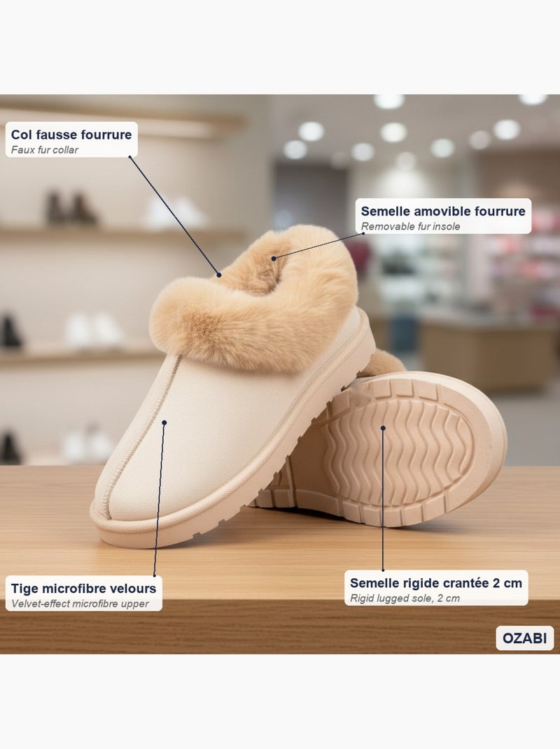 Ozabi pantoufles femme hiver scandinave, semelle crantée intérieur extérieur Beige - Kiabi