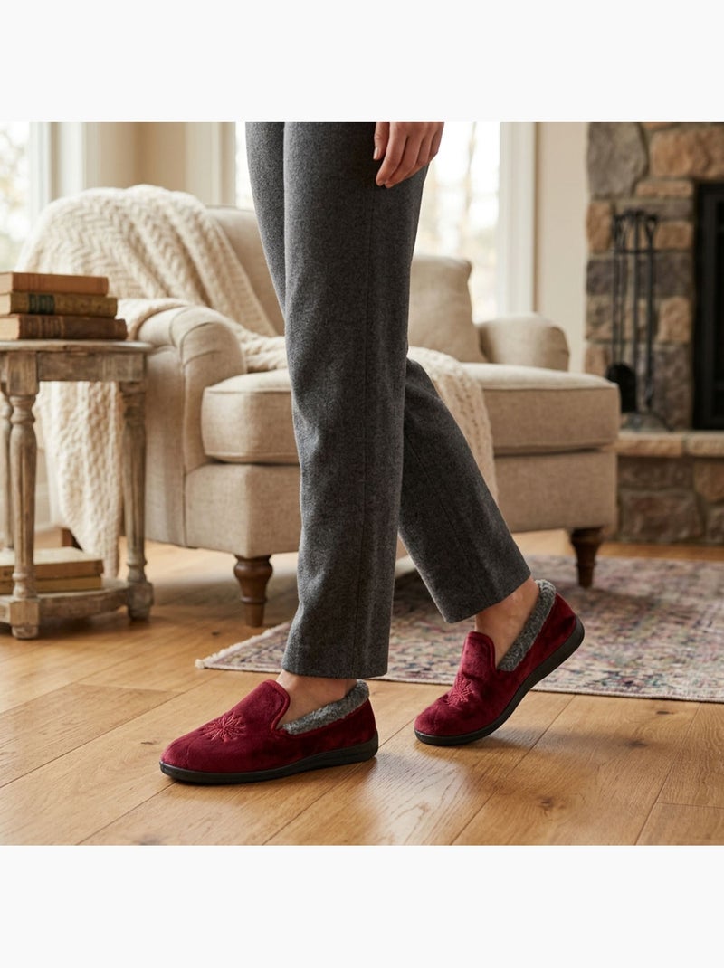 OZABI Pantoufles Femme Velours Charentaises Chaudes Antidérapantes Rouge - Kiabi