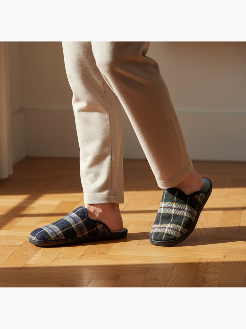 Ozabi pantoufles mules homme fabriquées en espagne, tige jacquard écossais Bleu gris - Kiabi