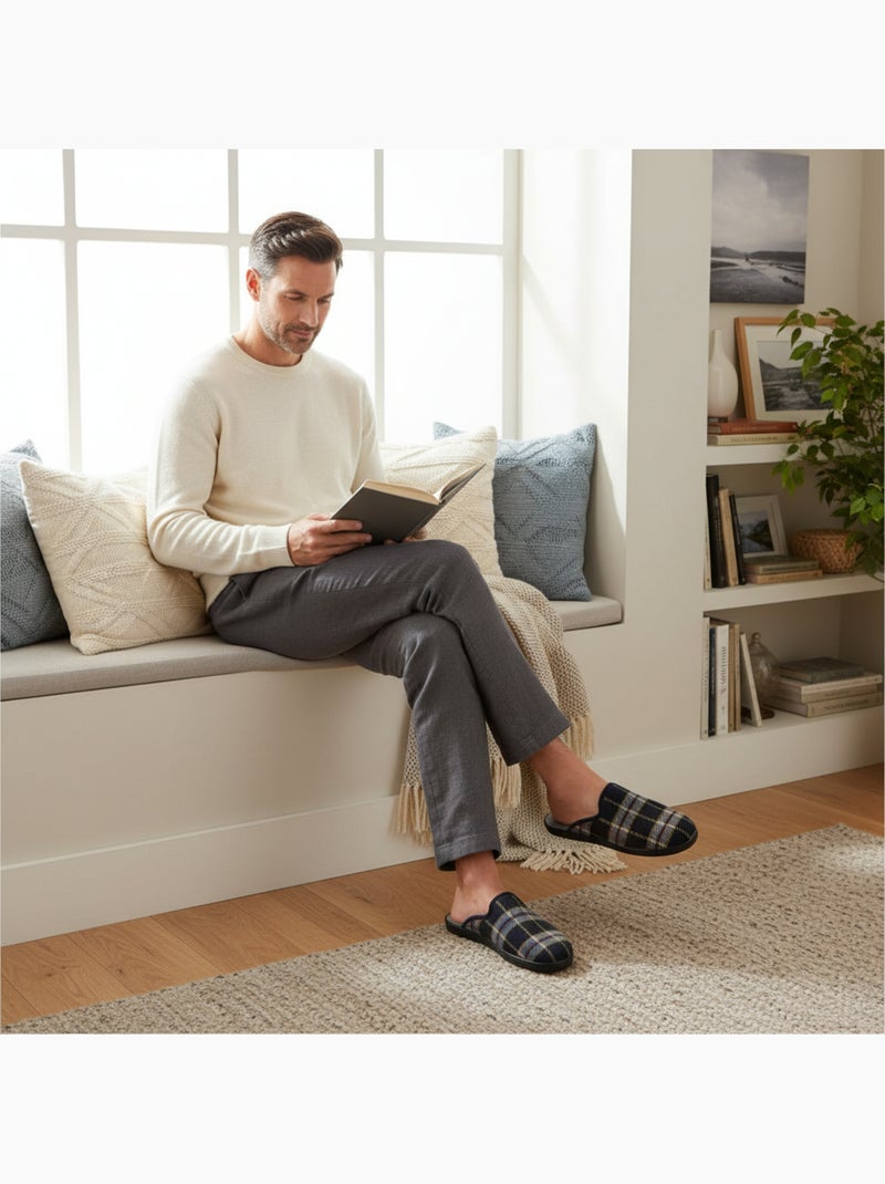 Ozabi pantoufles mules homme fabriquées en espagne, tige jacquard écossais Bleu gris - Kiabi