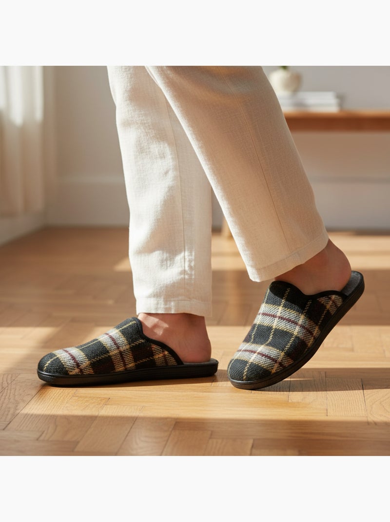 Ozabi pantoufles mules homme fabriquées en espagne, tige jacquard écossais Noir - Kiabi