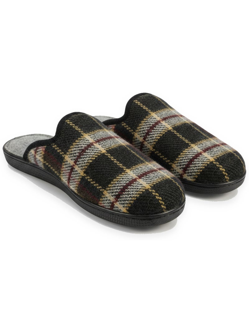 Ozabi pantoufles mules homme fabriquées en espagne, tige jacquard écossais Noir - Kiabi