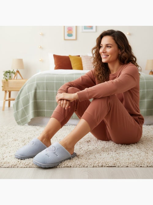 Ozabi pantoufles ouvertes femme, fausse fourrure, cœur à pois brodé love - Kiabi