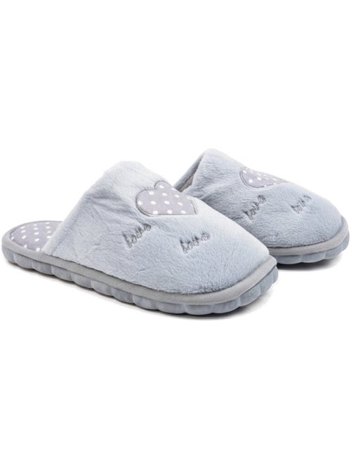Ozabi pantoufles ouvertes femme, fausse fourrure, cœur à pois brodé love - Kiabi