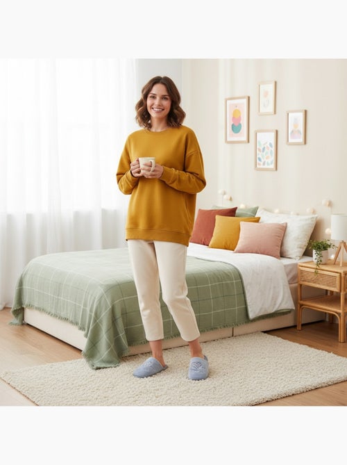 Ozabi pantoufles ouvertes femme, fausse fourrure, cœur à pois brodé love - Kiabi