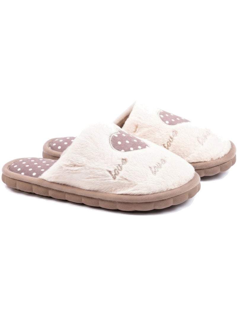Ozabi pantoufles ouvertes femme, fausse fourrure, cœur à pois brodé love Marron - Kiabi