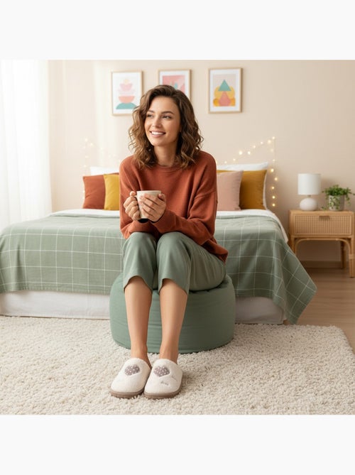 Ozabi pantoufles ouvertes femme, fausse fourrure, cœur à pois brodé love - Kiabi