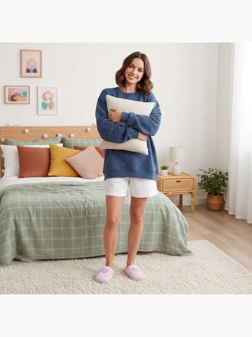 Ozabi pantoufles ouvertes femme, fausse fourrure, cœur à pois brodé love - Kiabi