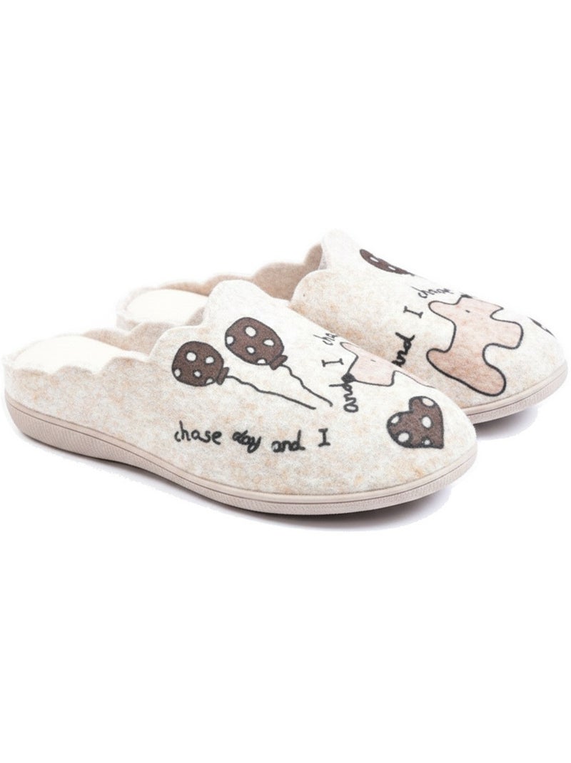 Ozabi pantoufles ouvertes femme, feutrine imprimée, col festonné Taupe - Kiabi