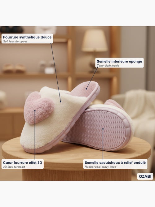 Ozabi pantoufles ouvertes femme, fourrure synthétique, cœur effet 3d - Kiabi Ozabi pantoufles ouvertes femme, fourrure synthétique, cœur effet 3d - Kiabi