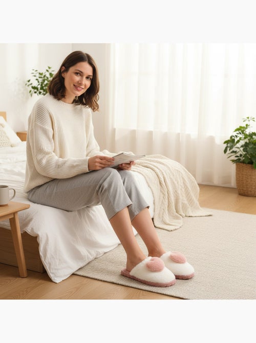 Ozabi pantoufles ouvertes femme, fourrure synthétique, cœur effet 3d - Kiabi