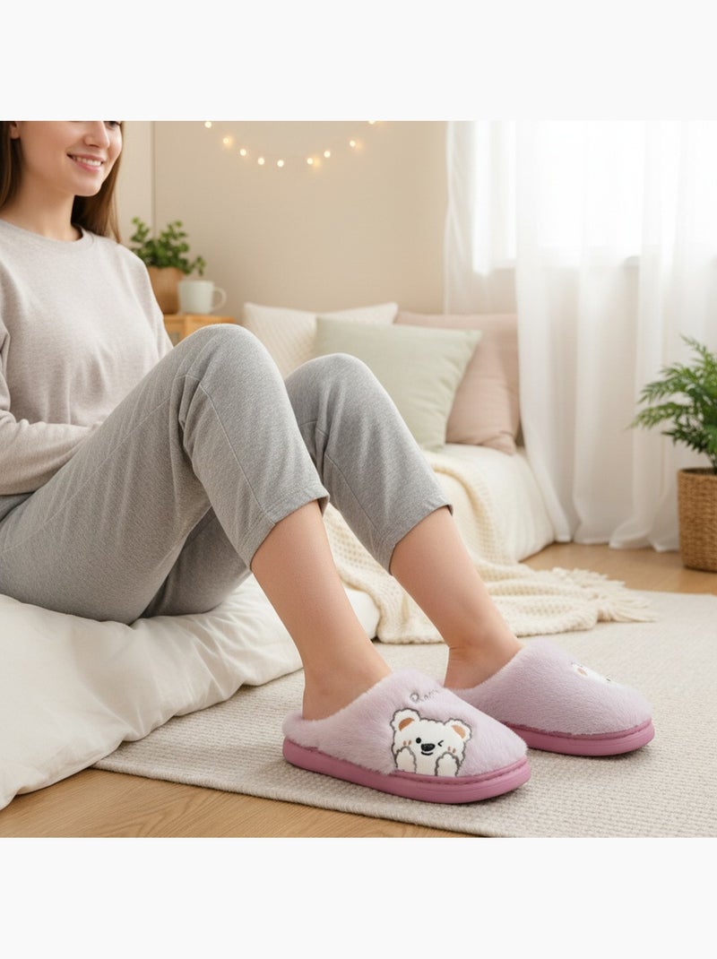 Ozabi pantoufles ouvertes femme, fourrure synthétique, ours brodé Rose - Kiabi