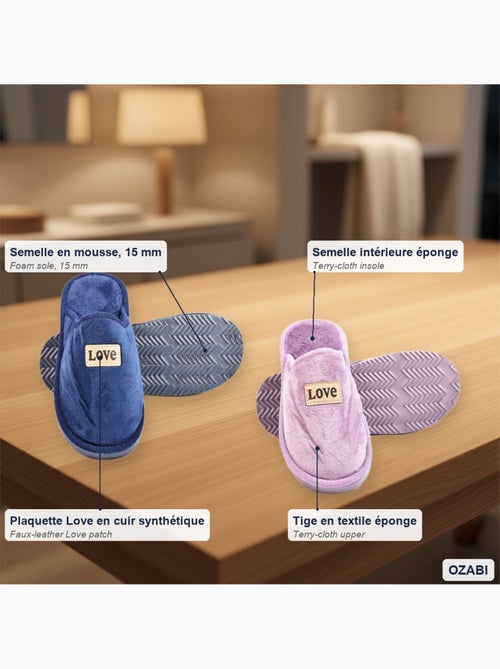 Ozabi pantoufles ouvertes femme, pack de 2 paires, plaquette love - Kiabi