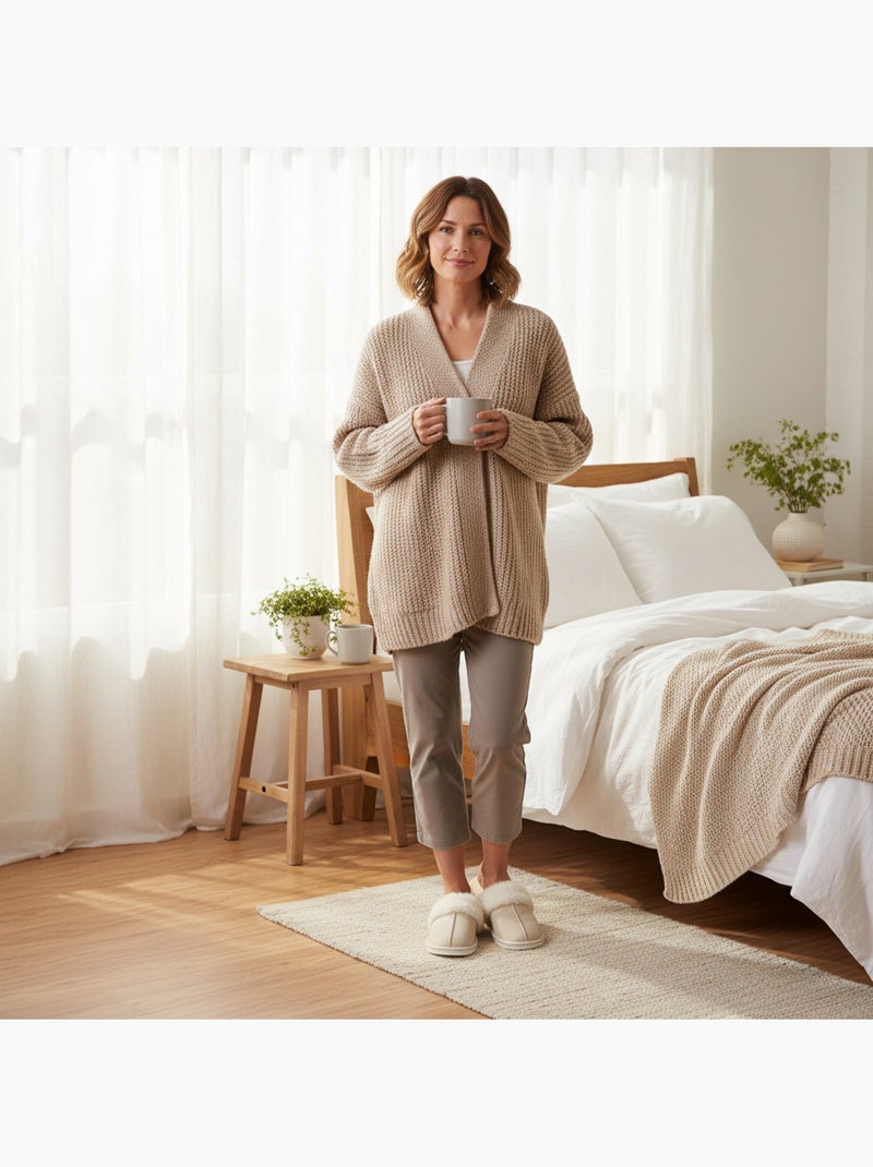 Ozabi pantoufles ouvertes femme, suédine synthétique, col fourrure Beige - Kiabi