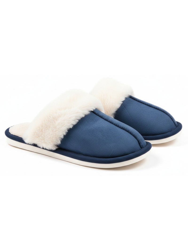 Ozabi pantoufles ouvertes femme, suédine synthétique, col fourrure Bleu marine - Kiabi