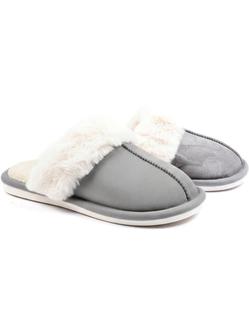 Ozabi pantoufles ouvertes femme, suédine synthétique, col fourrure Gris - Kiabi