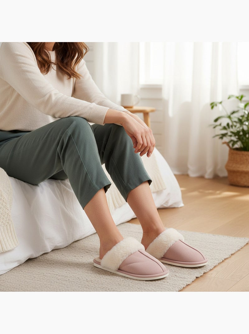 Ozabi pantoufles ouvertes femme, suédine synthétique, col fourrure Rose - Kiabi