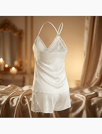 Ozabi pyjama femme satiné débardeur dentelle col v toucher soie